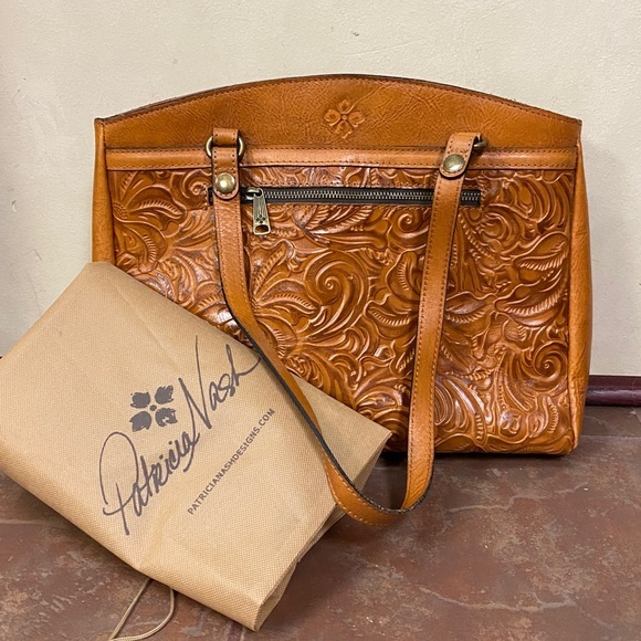Patricia Nash Tooled Florence Poppy Leather Tote Brown Great Condition - Picture 1 of 9